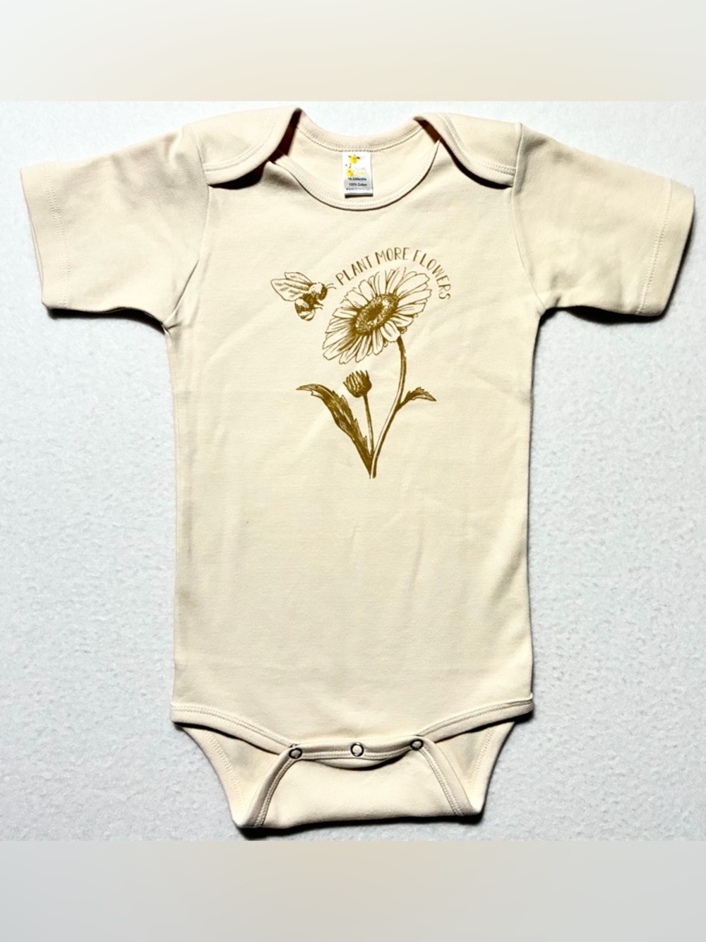 Laughing Giraffe Baby Clothing One Piece “Plant More Flowers” Beige Size 18-24M